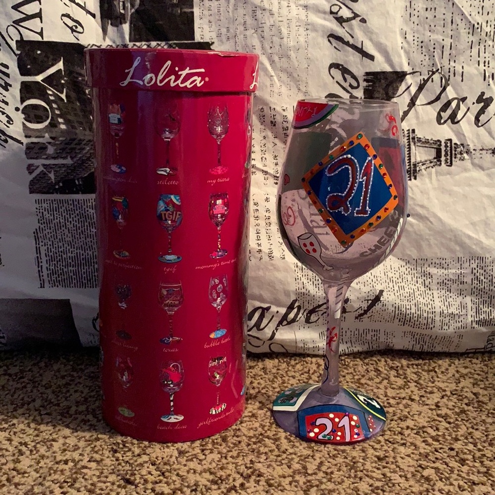 🍷 Lolita hand-painted “21” wine glass 🍷